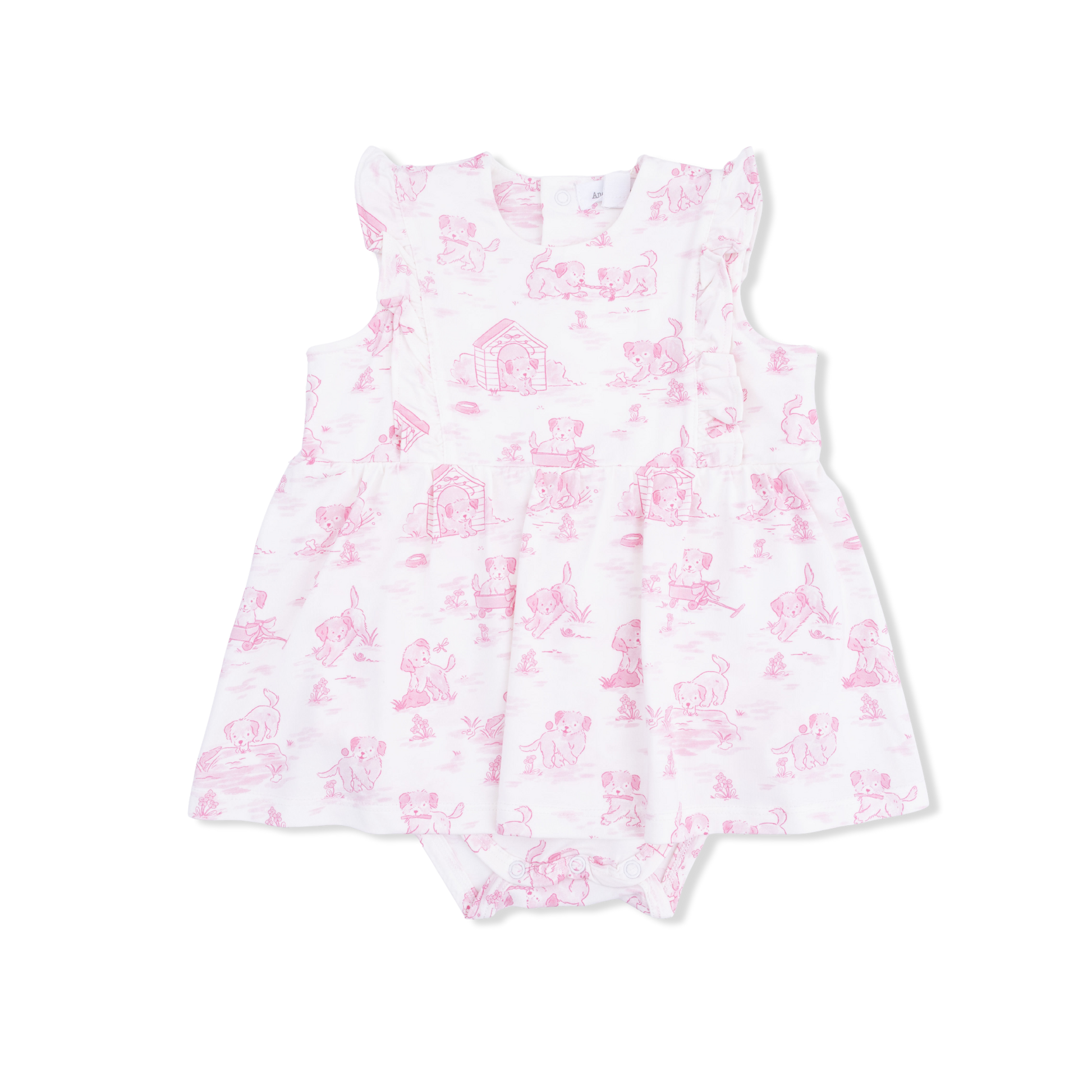 Puppy Toile Pink - Ruffle Bodysuit Dress - Hello Baby Apparel