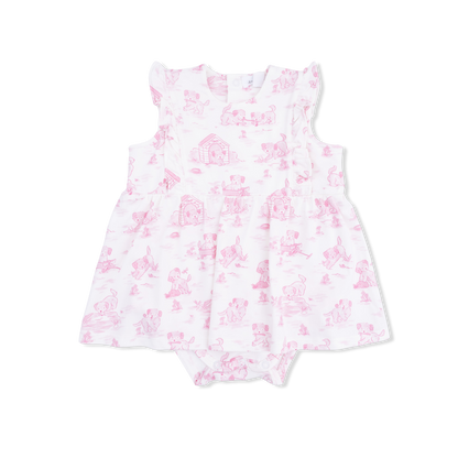 Puppy Toile Pink - Ruffle Bodysuit Dress - Hello Baby Apparel