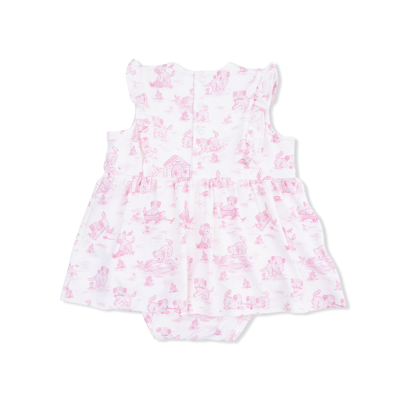Puppy Toile Pink - Ruffle Bodysuit Dress - Hello Baby Apparel