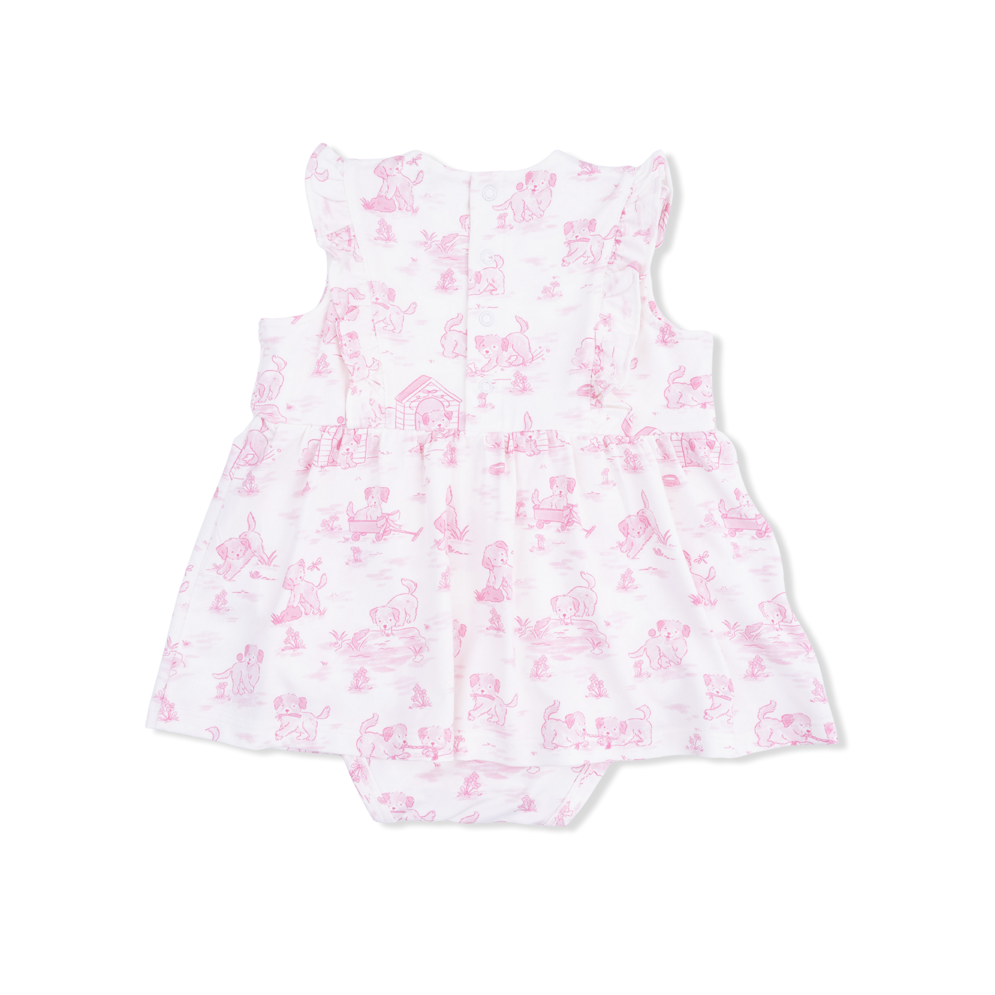 Puppy Toile Pink - Ruffle Bodysuit Dress - Hello Baby Apparel