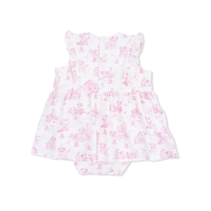 Puppy Toile Pink - Ruffle Bodysuit Dress - Hello Baby Apparel