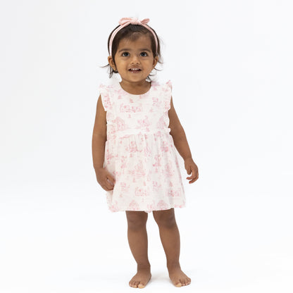 Puppy Toile Pink - Ruffle Bodysuit Dress - Hello Baby Apparel