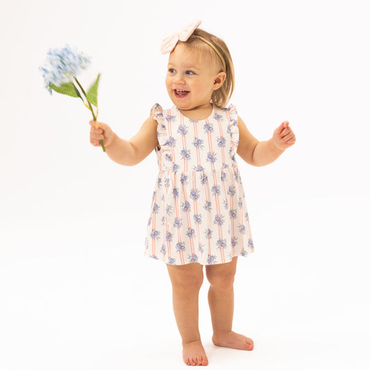 Stripe Dot Roses - Ruffle Bodysuit Dress - Hello Baby Apparel