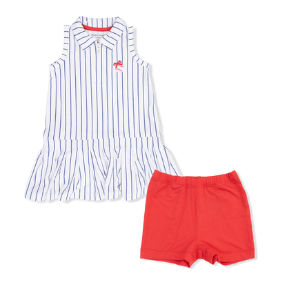 Baseball Stripe - Polo Dress with Cartwheel Short - Hello Baby Apparel
