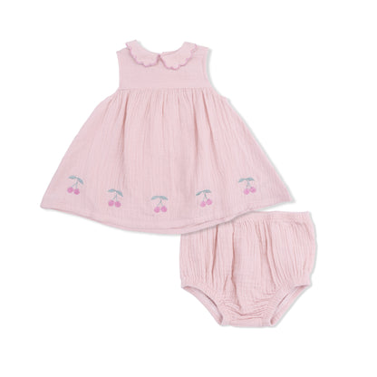 Solid Muslin Lotus - Petal Collar Dress Set - Hello Baby Apparel