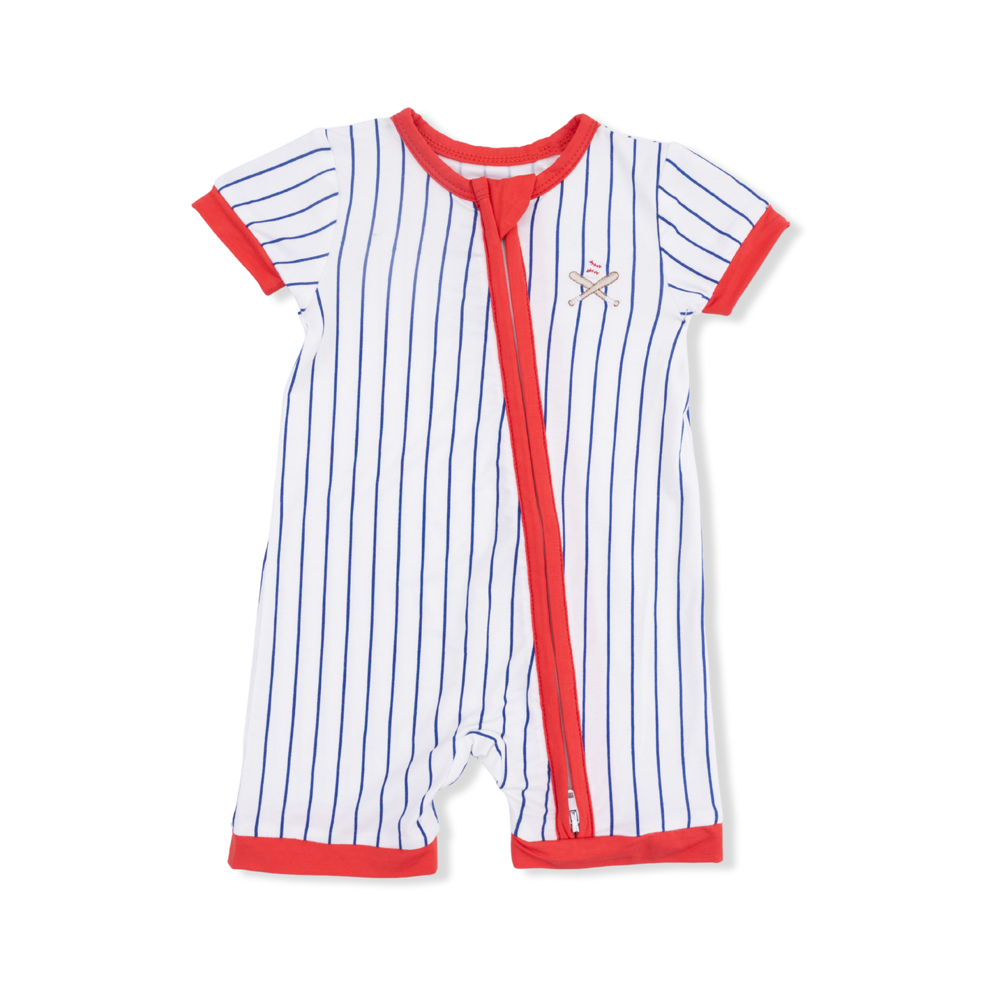 Baseball Stripe - Shortie 2 Way Zipper Romper - Hello Baby Apparel
