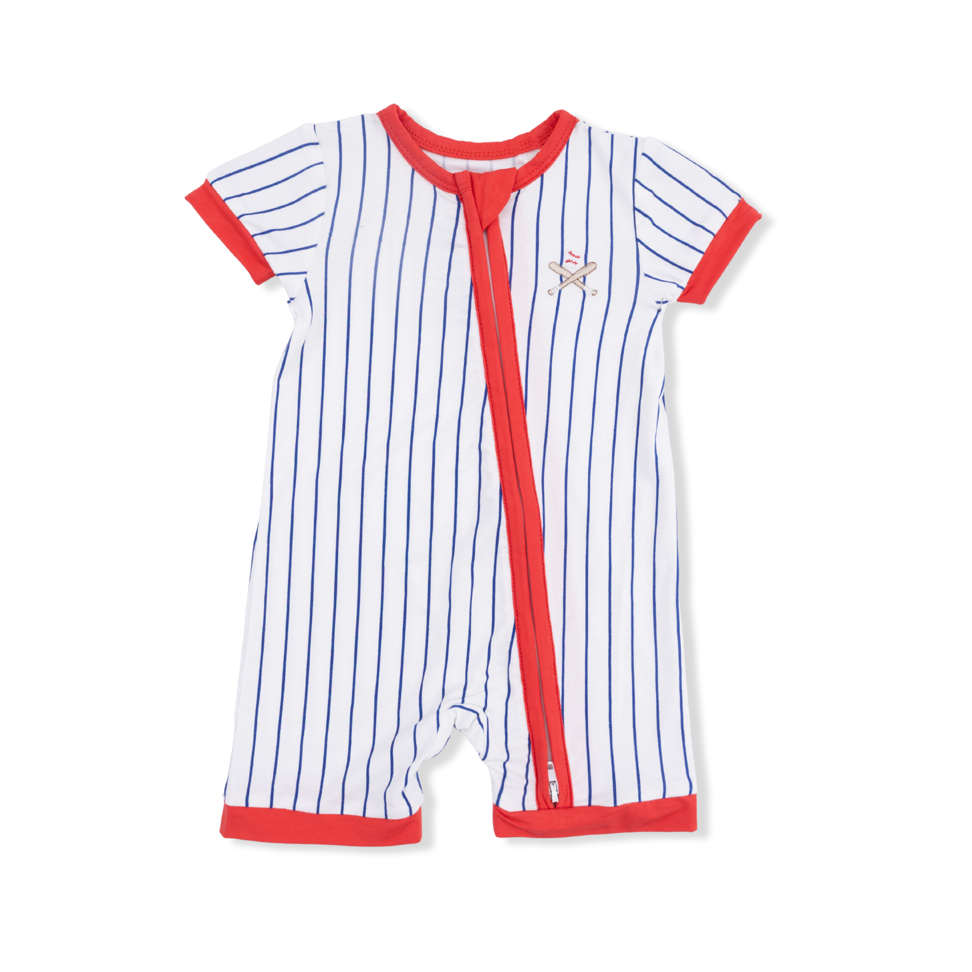 Baseball Stripe - Shortie 2 Way Zipper Romper - Hello Baby Apparel