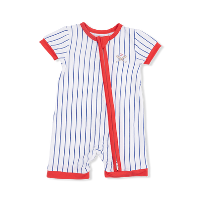 Baseball Stripe - Shortie 2 Way Zipper Romper - Hello Baby Apparel