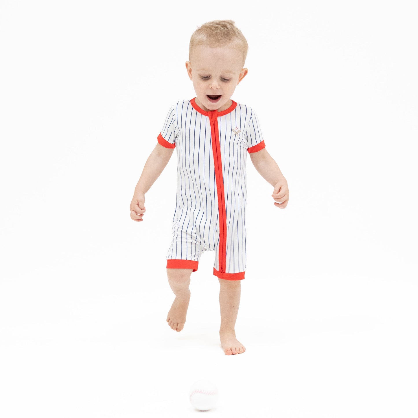 Baseball Stripe - Shortie 2 Way Zipper Romper - Hello Baby Apparel