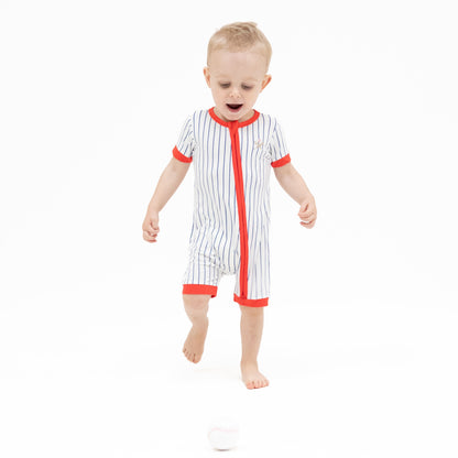 Baseball Stripe - Shortie 2 Way Zipper Romper - Hello Baby Apparel