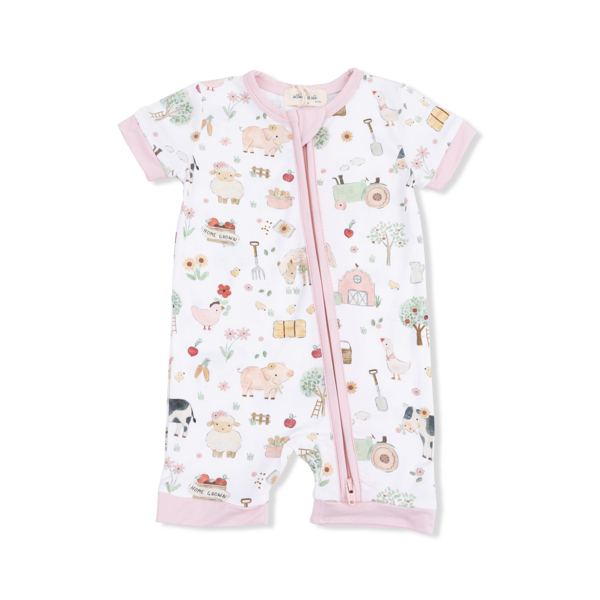Cute Farm Animals Pink - Shortie 2 Way Zipper Romper - Hello Baby Apparel