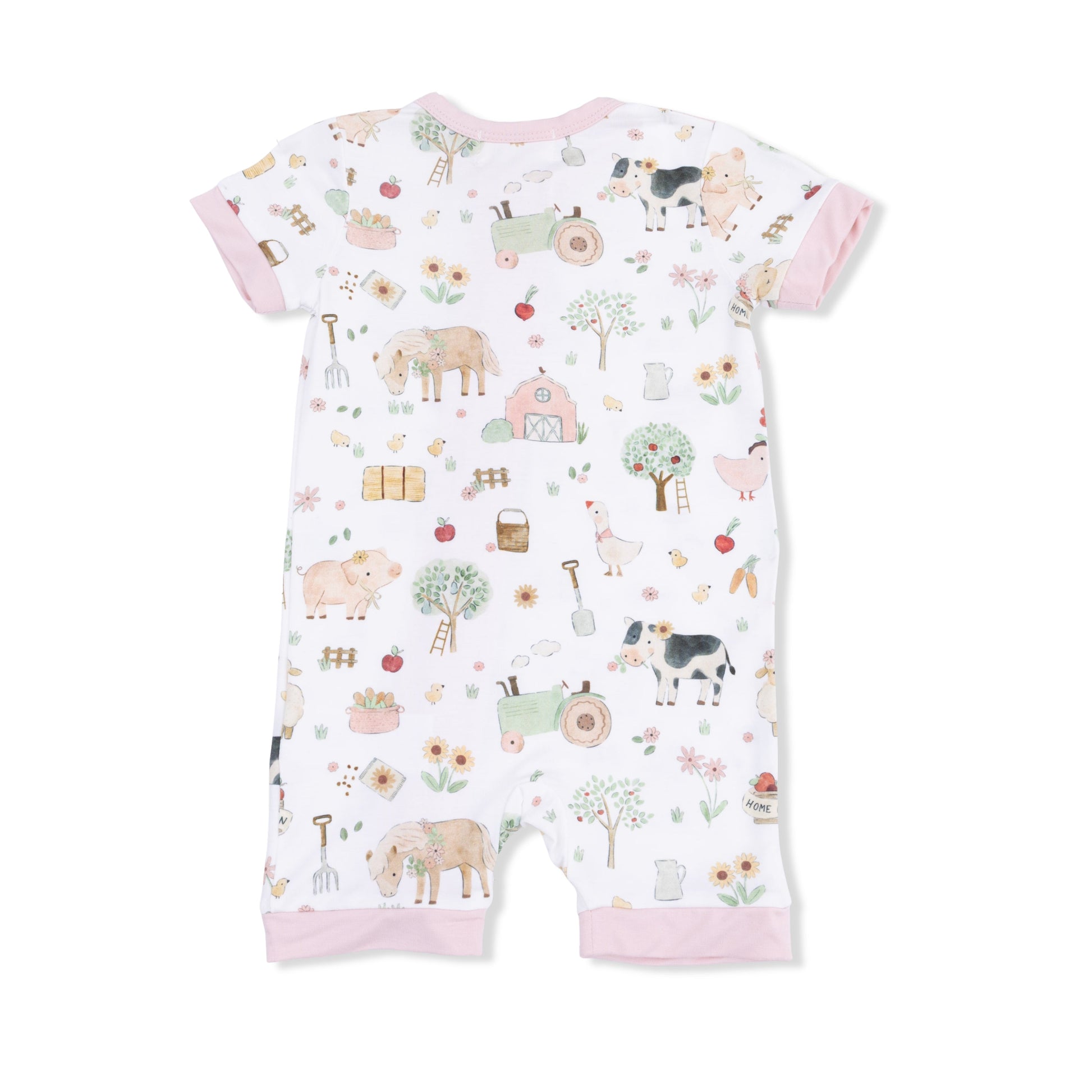 Cute Farm Animals Pink - Shortie 2 Way Zipper Romper - Hello Baby Apparel