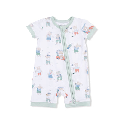 Golfing Teddy Bears - Shortie 2 Way Zipper Romper - Hello Baby Apparel
