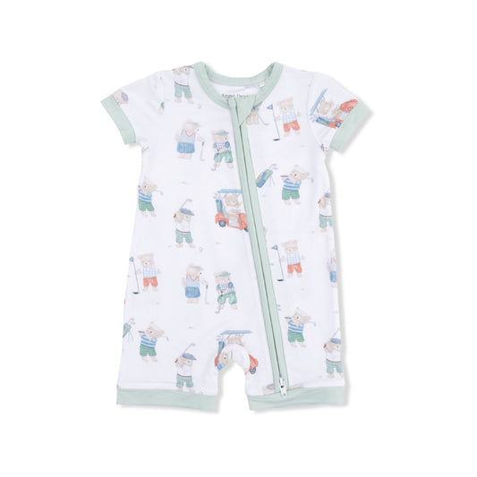 Golfing Teddy Bears - Shortie 2 Way Zipper Romper - Hello Baby Apparel