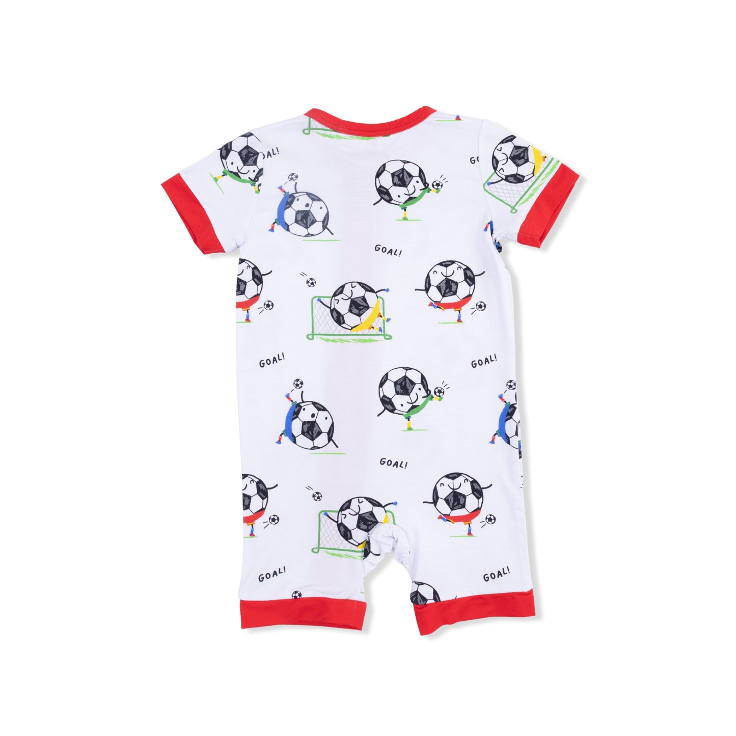 Soccer Balls Playing Soccer  Blue - Shortie 2 Way Zipper Romper - Hello Baby Apparel