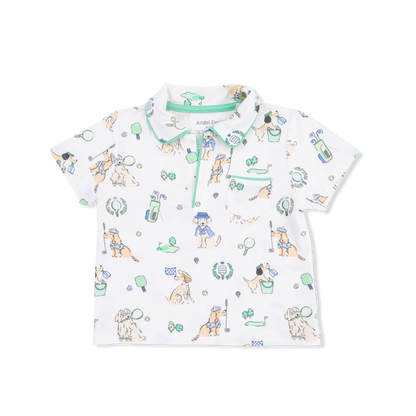 Country Club Dogs Neutral - Polo with Casual Short  & Bucket Hat - Hello Baby Apparel