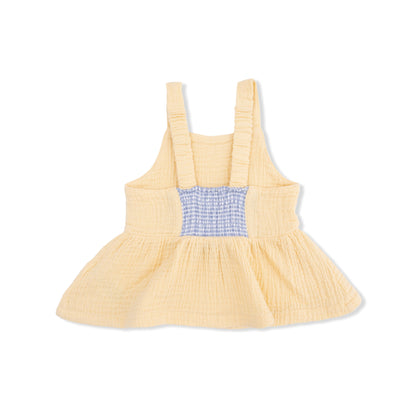Micro Gingham Blue Blizzard - Peplum Tank with Wide Leg Pant - Hello Baby Apparel