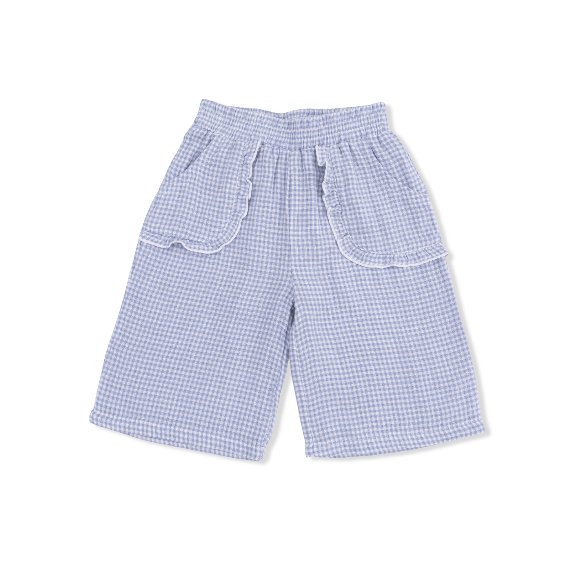 Micro Gingham Blue Blizzard - Peplum Tank with Wide Leg Pant - Hello Baby Apparel