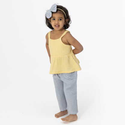 Micro Gingham Blue Blizzard - Peplum Tank with Wide Leg Pant - Hello Baby Apparel