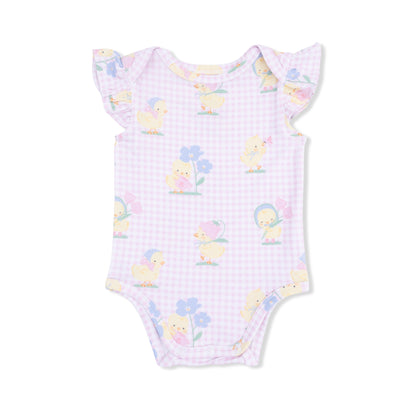 Vintage Spring Ducklings Pink - Ruffle Sleeve Bodysuit - Hello Baby Apparel