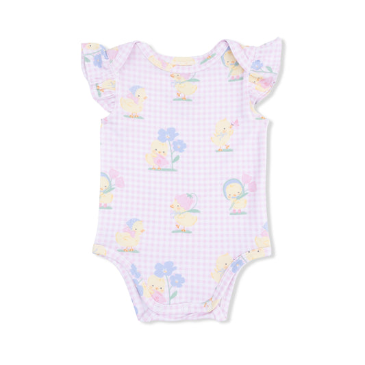 Vintage Spring Ducklings Pink - Ruffle Sleeve Bodysuit - Hello Baby Apparel