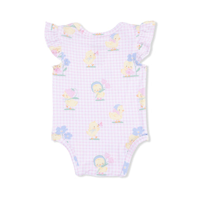 Vintage Spring Ducklings Pink - Ruffle Sleeve Bodysuit - Hello Baby Apparel