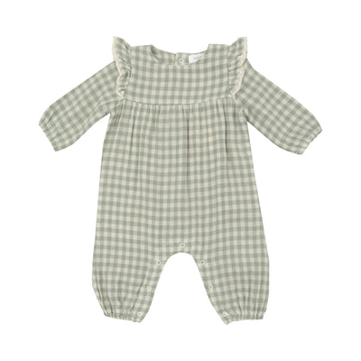 Angel Dear || Mini Green Gingham - Ruffle Sleeve Romper