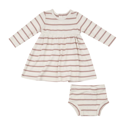 Angel Dear || Misty Rose Ribbed French Stripe Dress and Bloomer