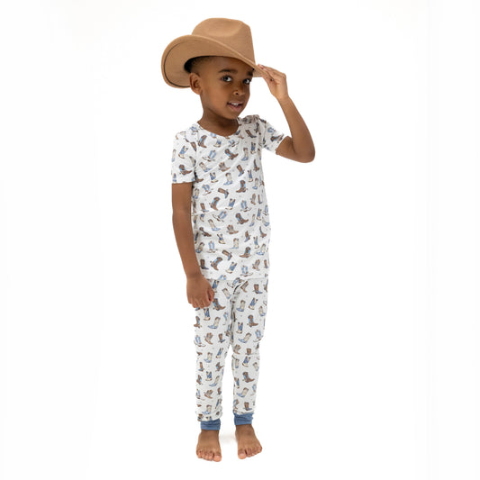 Cowboy Boots - Short Sleeve Loungewear Set - Hello Baby Apparel