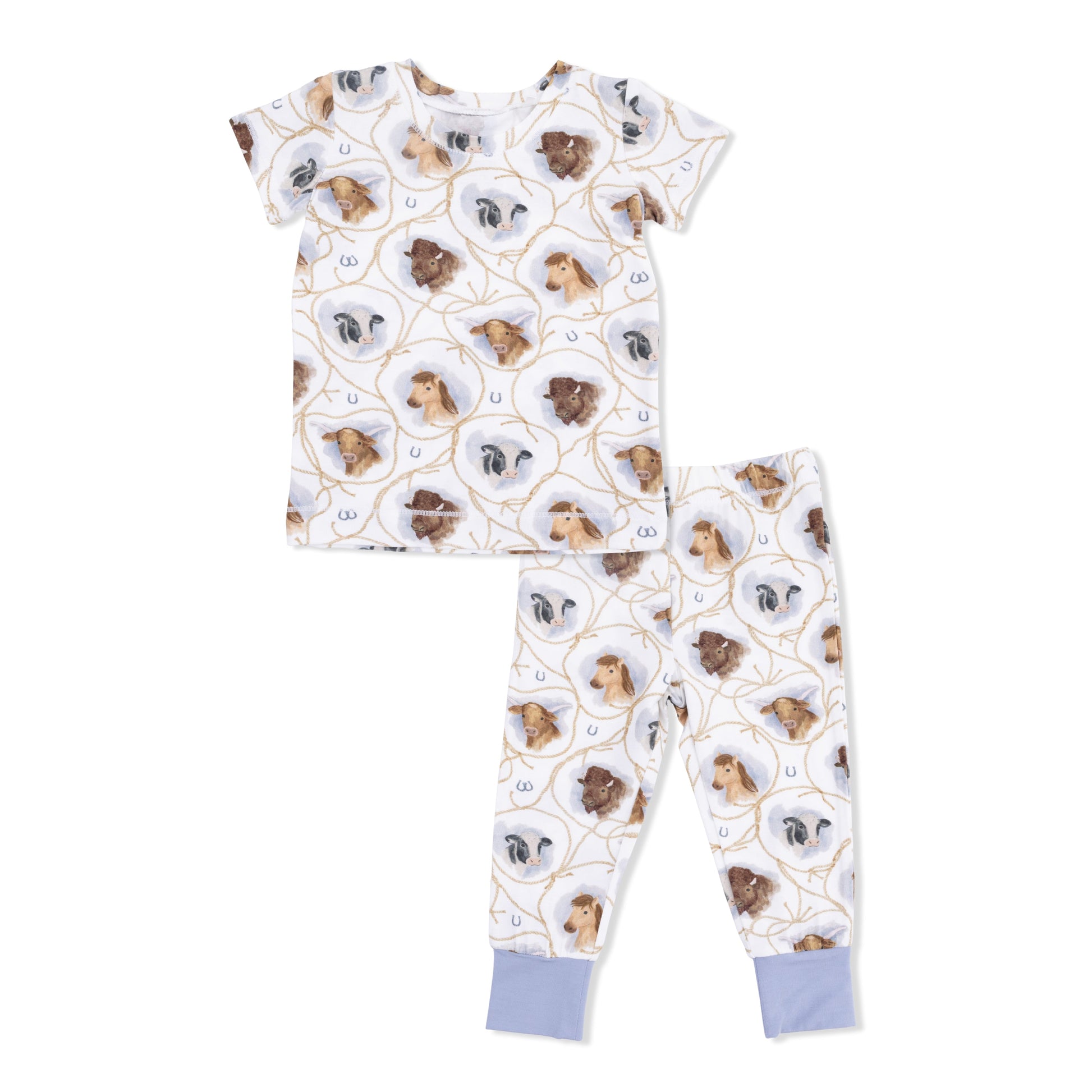 Farm Animals Rope Cameos Uni - Short Sleeve Loungewear Set - Hello Baby Apparel