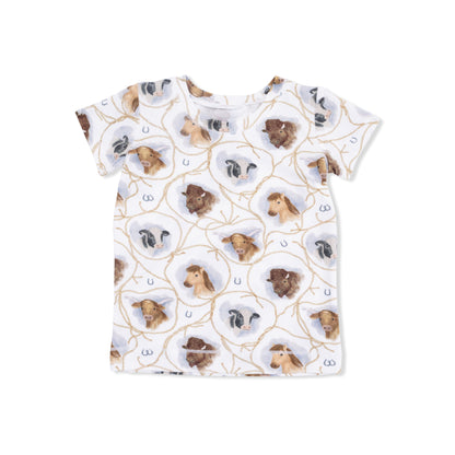 Farm Animals Rope Cameos Uni - Short Sleeve Loungewear Set - Hello Baby Apparel