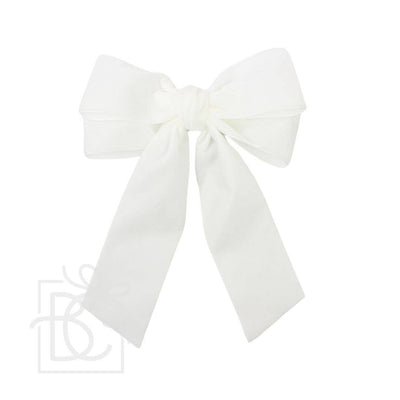 Double Velvet Bow with Tails 6.5" White