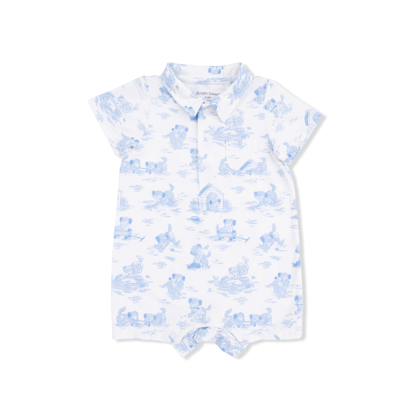 Puppy Toile Blue - Polo Shortie - Hello Baby Apparel