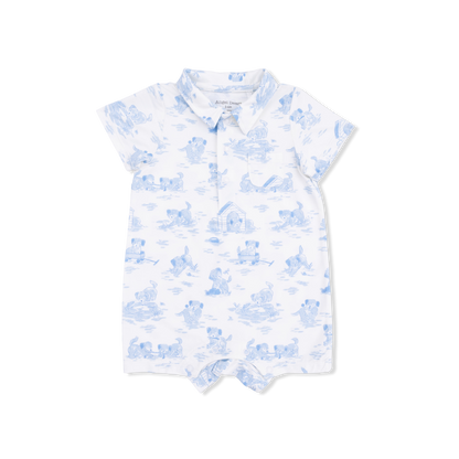 Puppy Toile Blue - Polo Shortie - Hello Baby Apparel