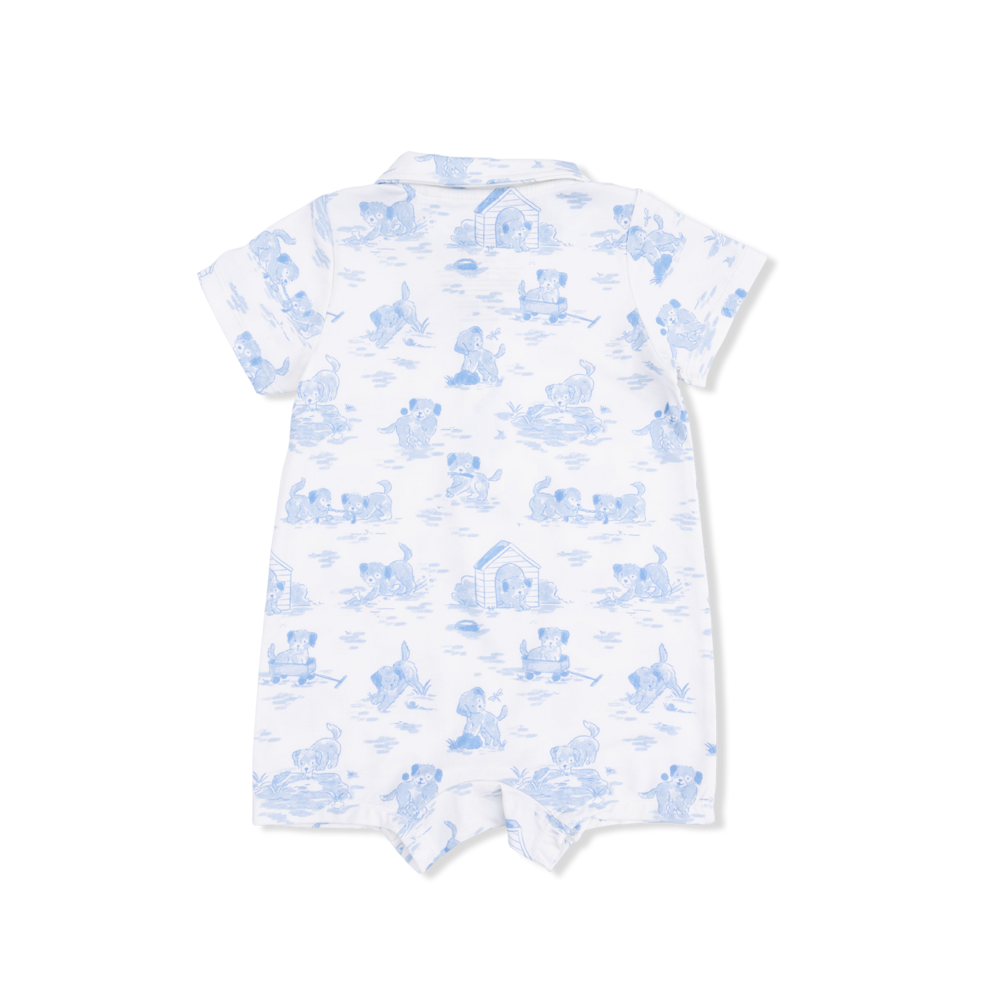 Puppy Toile Blue - Polo Shortie - Hello Baby Apparel