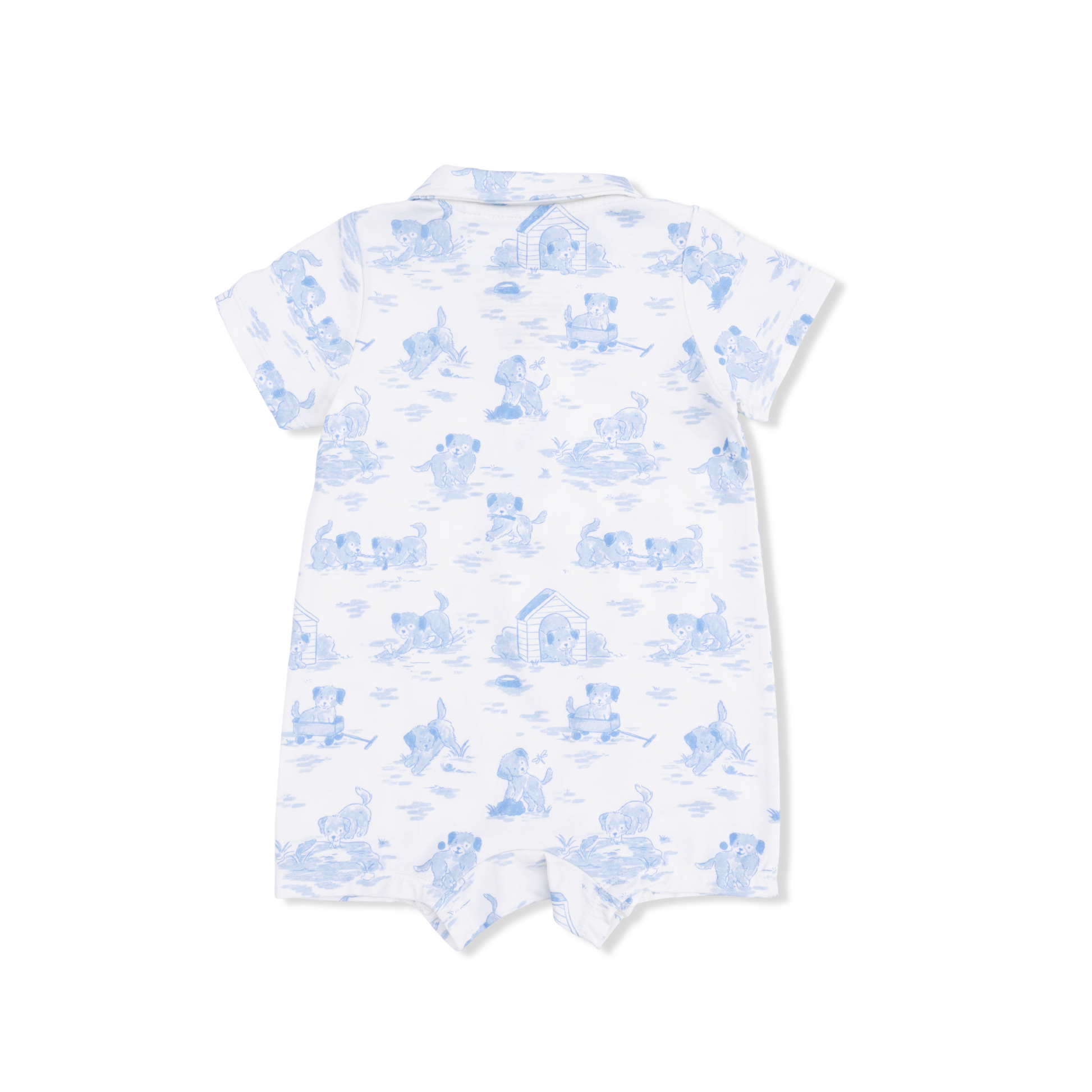 Puppy Toile Blue - Polo Shortie - Hello Baby Apparel