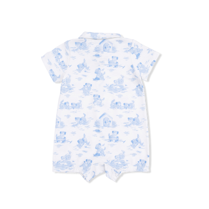 Puppy Toile Blue - Polo Shortie - Hello Baby Apparel