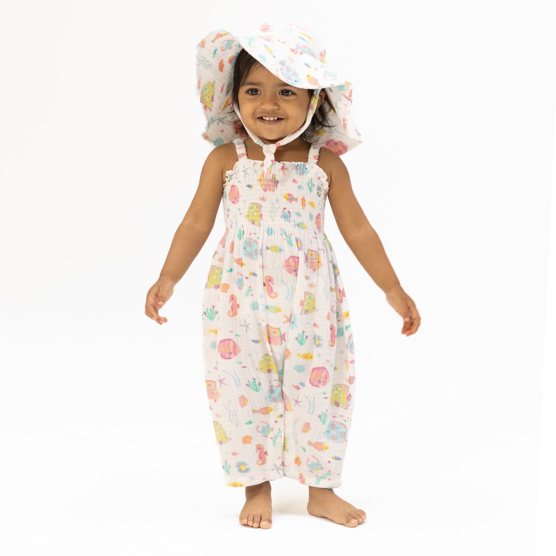 Sunny Coral Reef Fish - Smocked Romper - Hello Baby Apparel