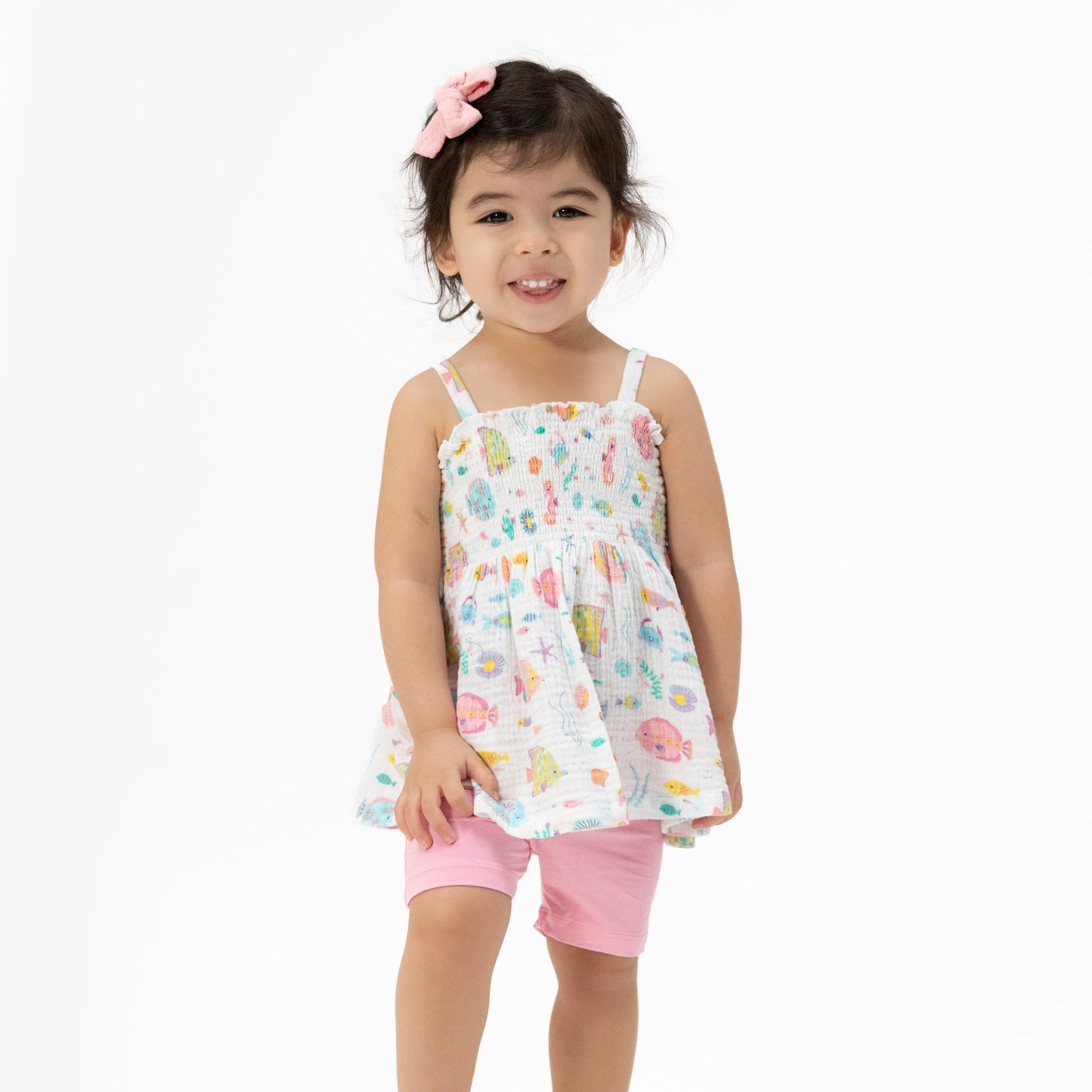 Sunny Coral Reef Fish - Smocked Top with Bike Short - Hello Baby Apparel