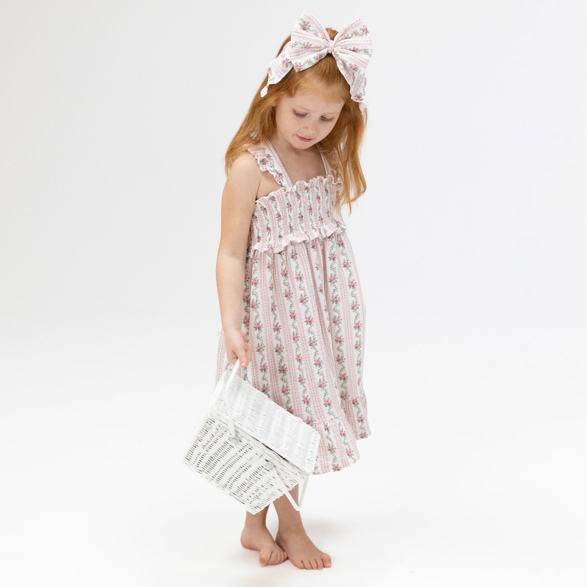 Winding Roses Stripe - Smocked Ruffle Sundress & Bloomer - Hello Baby Apparel