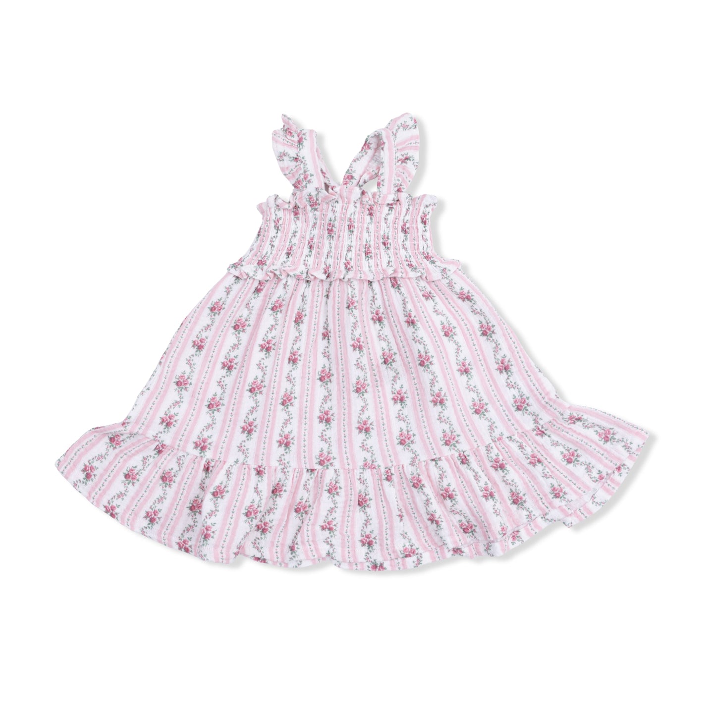 Winding Roses Stripe - Smocked Ruffle Sundress & Bloomer - Hello Baby Apparel