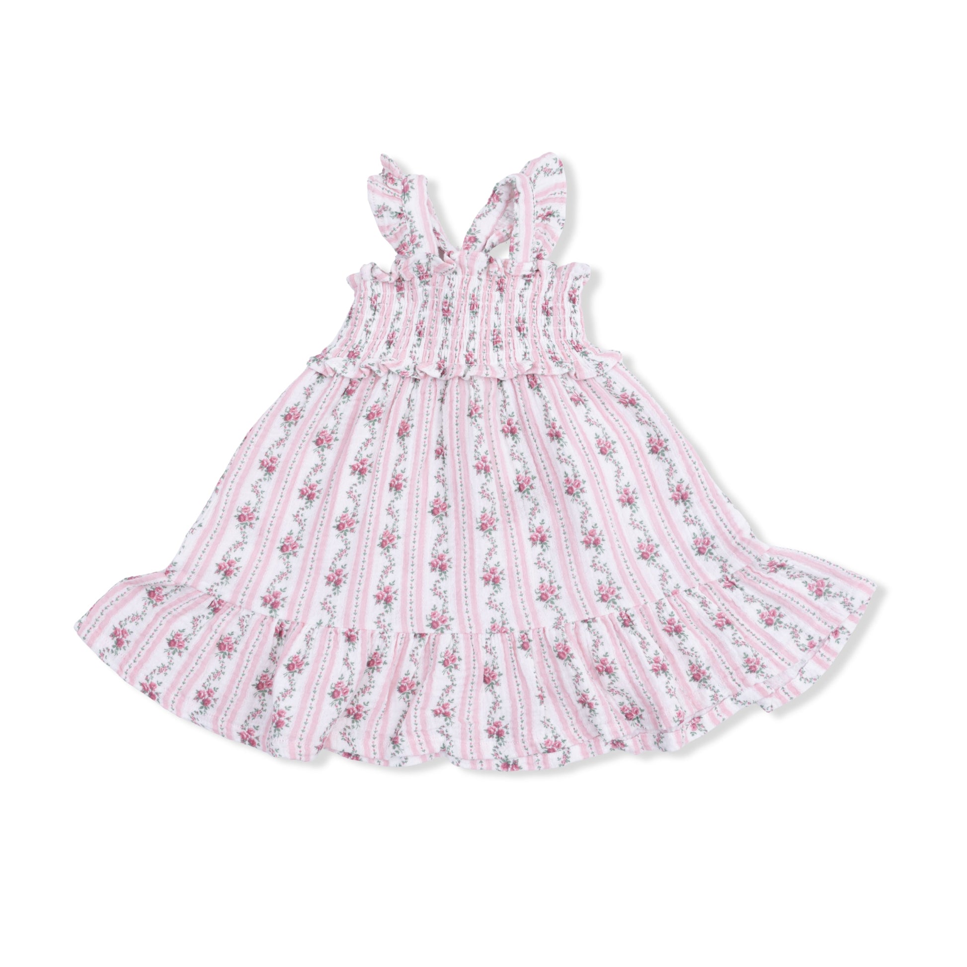 Winding Roses Stripe - Smocked Ruffle Sundress & Bloomer - Hello Baby Apparel