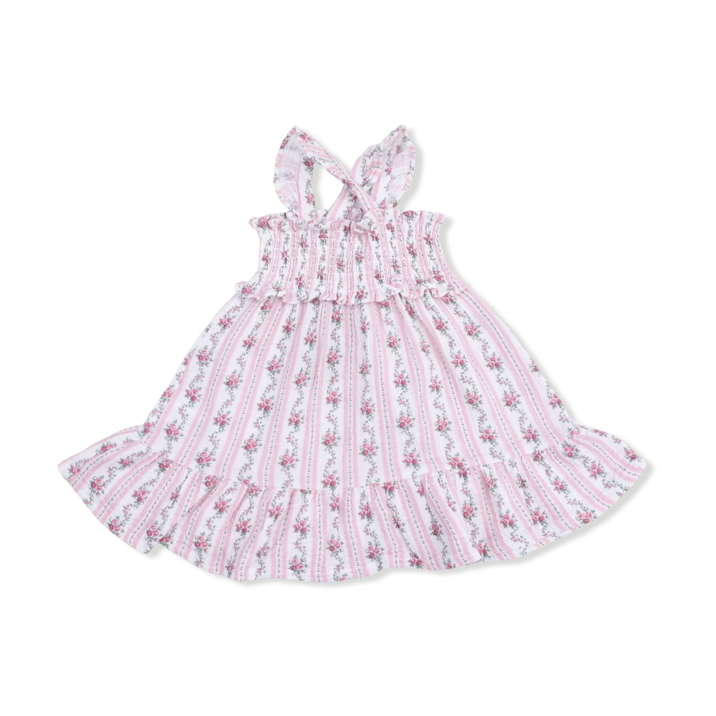 Winding Roses Stripe - Smocked Ruffle Sundress & Bloomer - Hello Baby Apparel