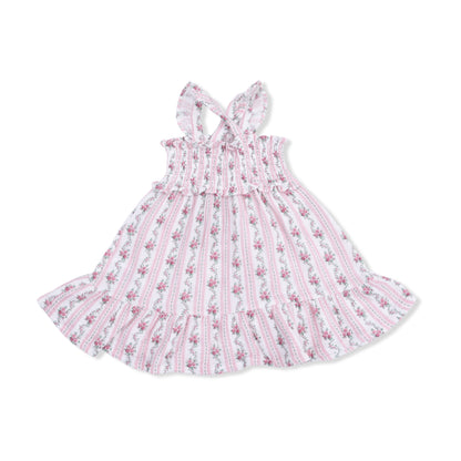 Winding Roses Stripe - Smocked Ruffle Sundress & Bloomer - Hello Baby Apparel