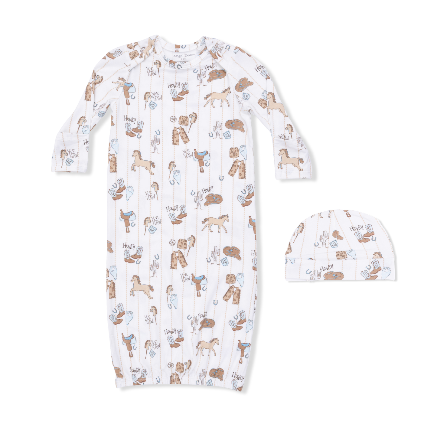 Cowboy Nursery - Lap Shoulder Gown & Beanie Hat - Hello Baby Apparel