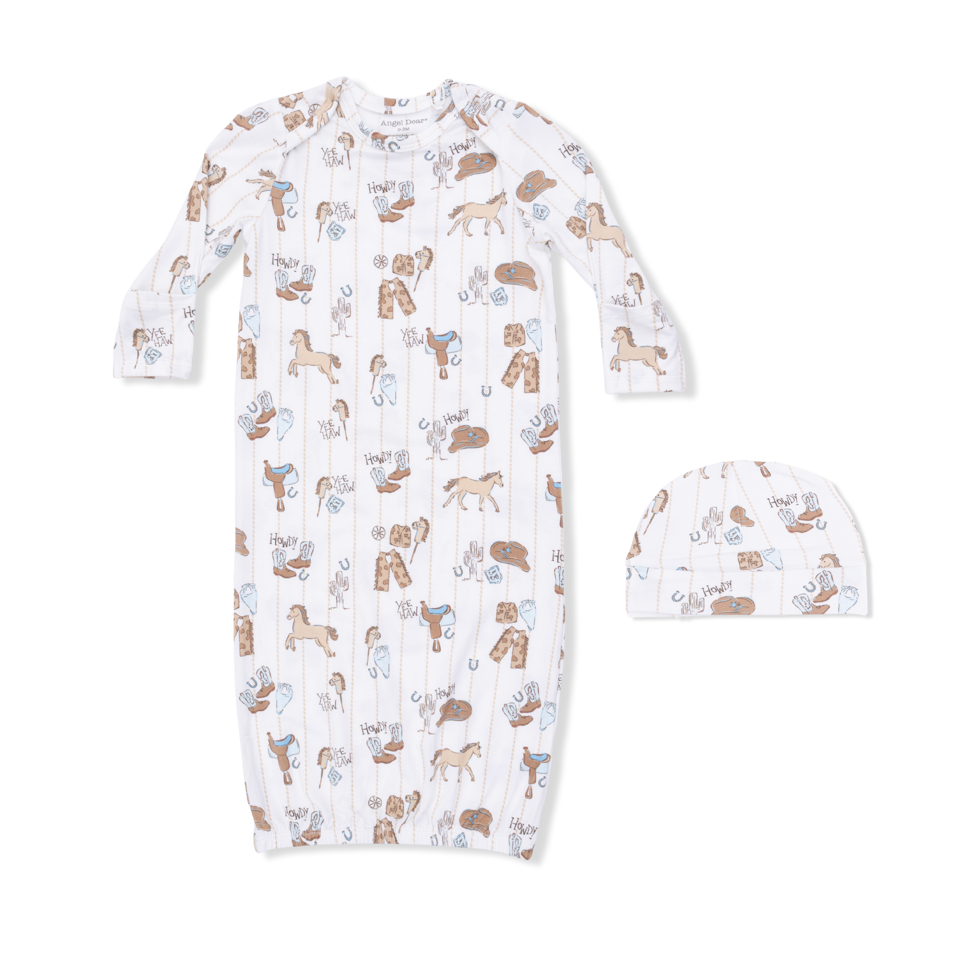 Cowboy Nursery - Lap Shoulder Gown & Beanie Hat - Hello Baby Apparel