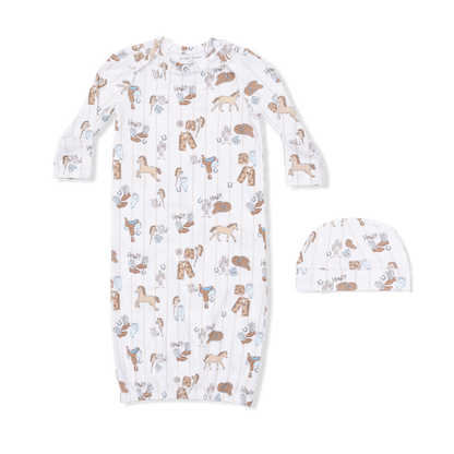 Cowboy Nursery - Lap Shoulder Gown & Beanie Hat - Hello Baby Apparel