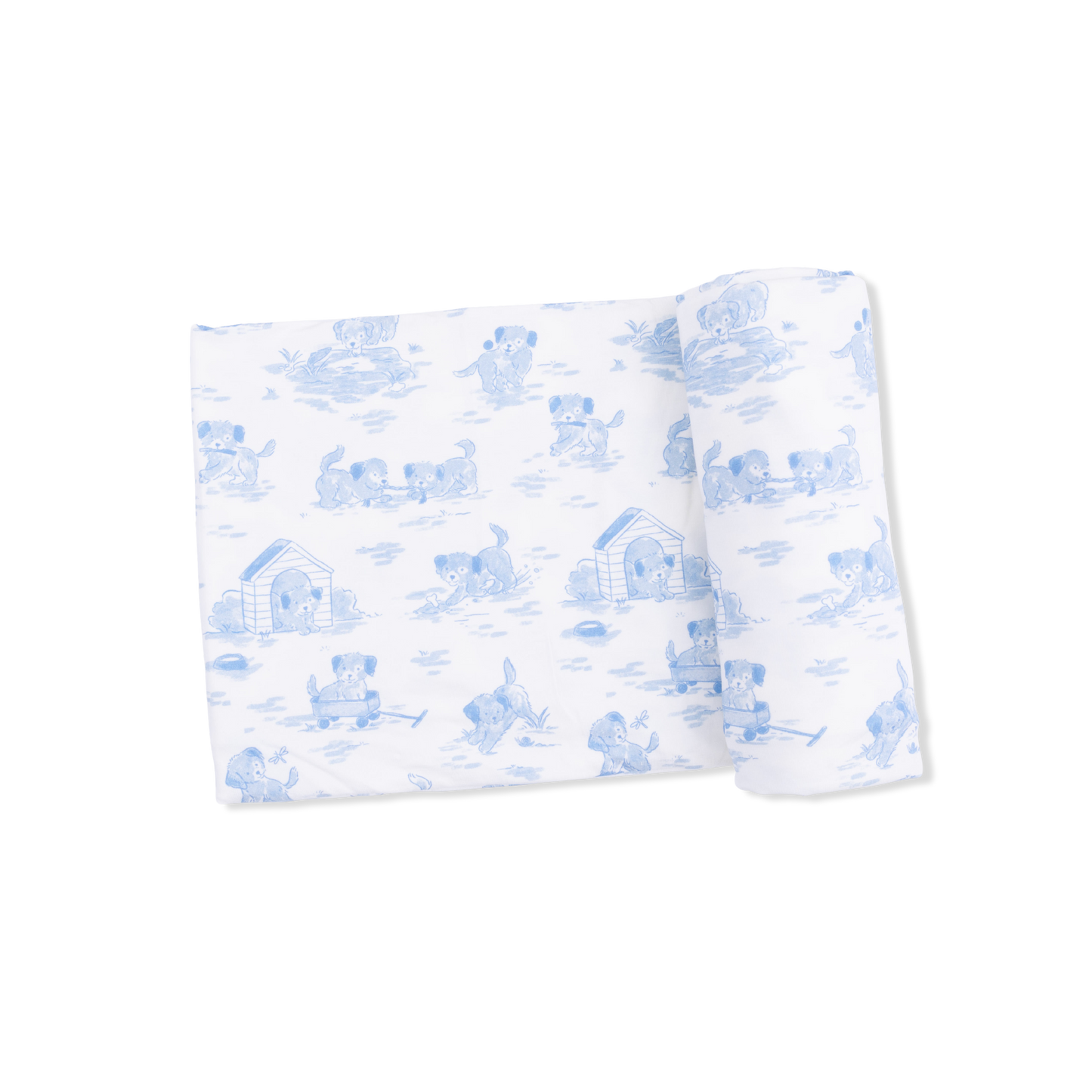 Puppy Toile Blue - Swaddle Blanket - Hello Baby Apparel