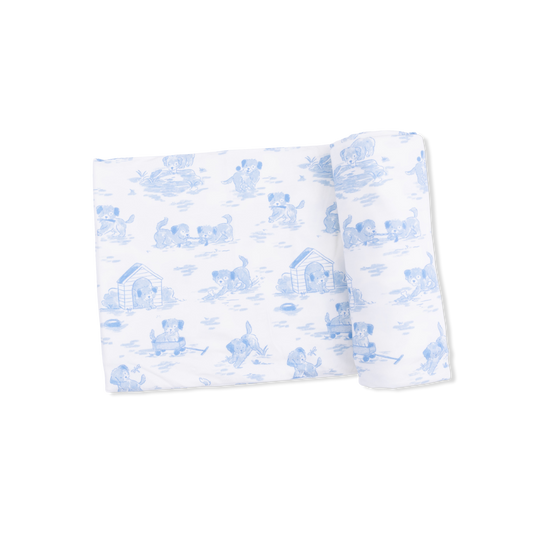 Puppy Toile Blue - Swaddle Blanket - Hello Baby Apparel