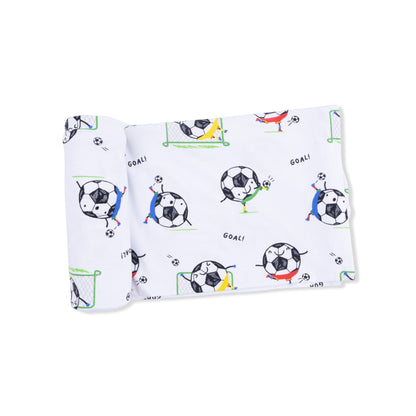 Soccer Balls Playing Soccer Blue  - Swaddle Blanket - Hello Baby Apparel